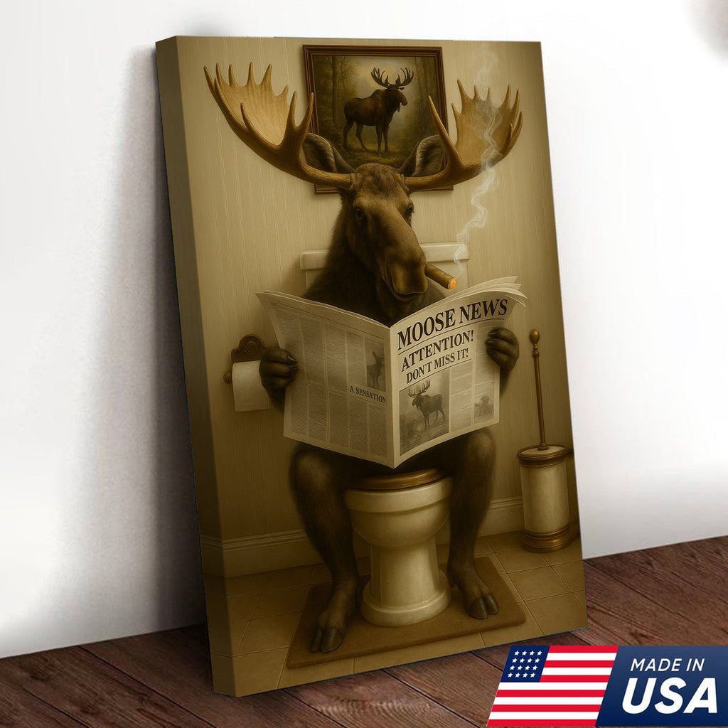 Moose Toilet Humor Canvas – Hilarious Bathroom Wall Art for Rustic Cabin, Hunters