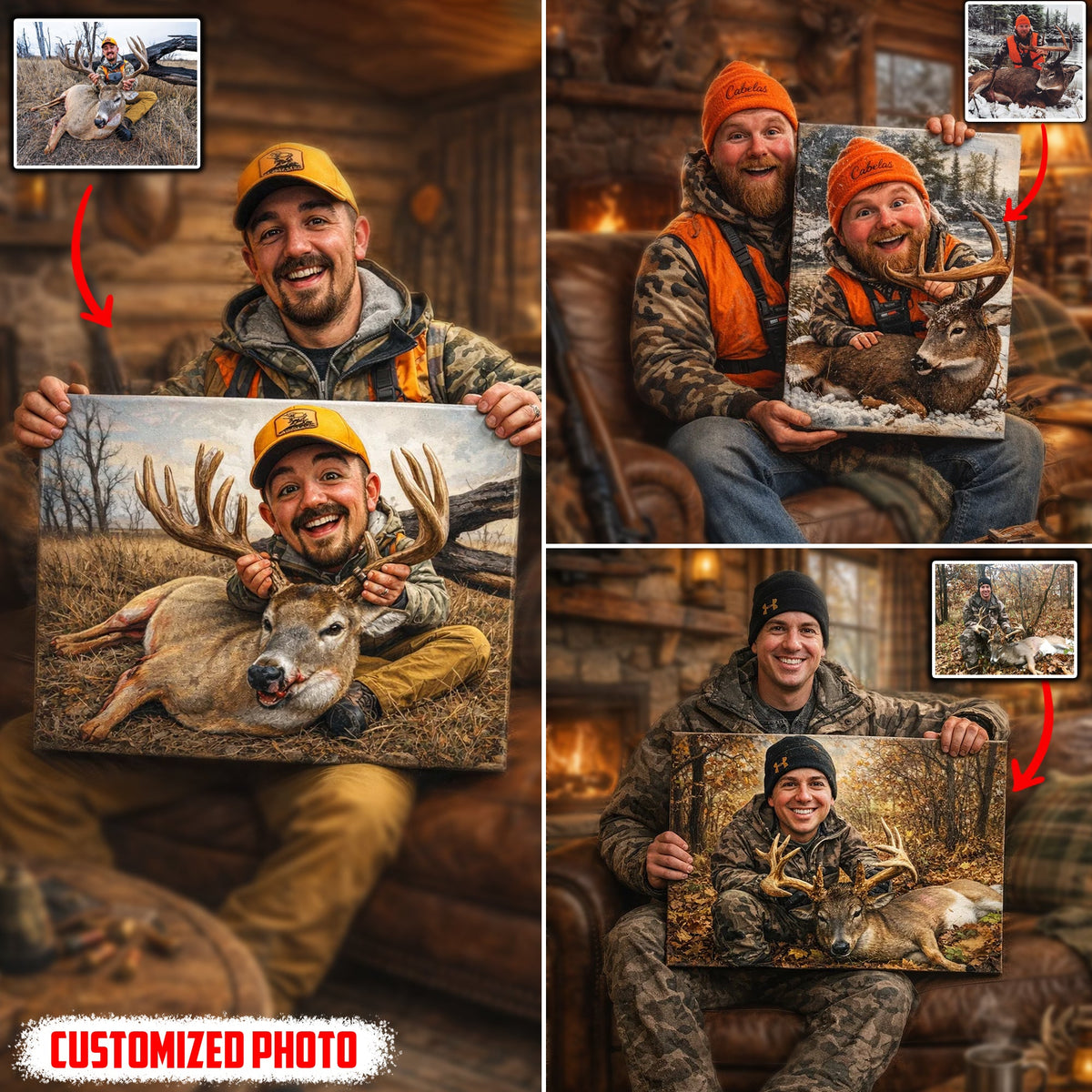 Personalized Hunter Photo Canvas Wall Art, Custom Deer Trophy Portrait from Your Picture