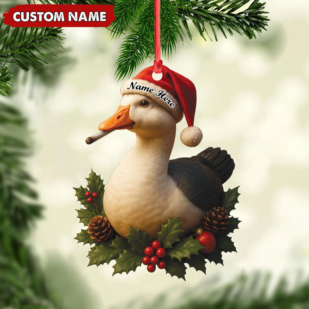 Personalized Funny Duck Smoking Acrylic Christmas Ornament – Custom Name Holiday Gift for Hunters & Outdoor Lovers
