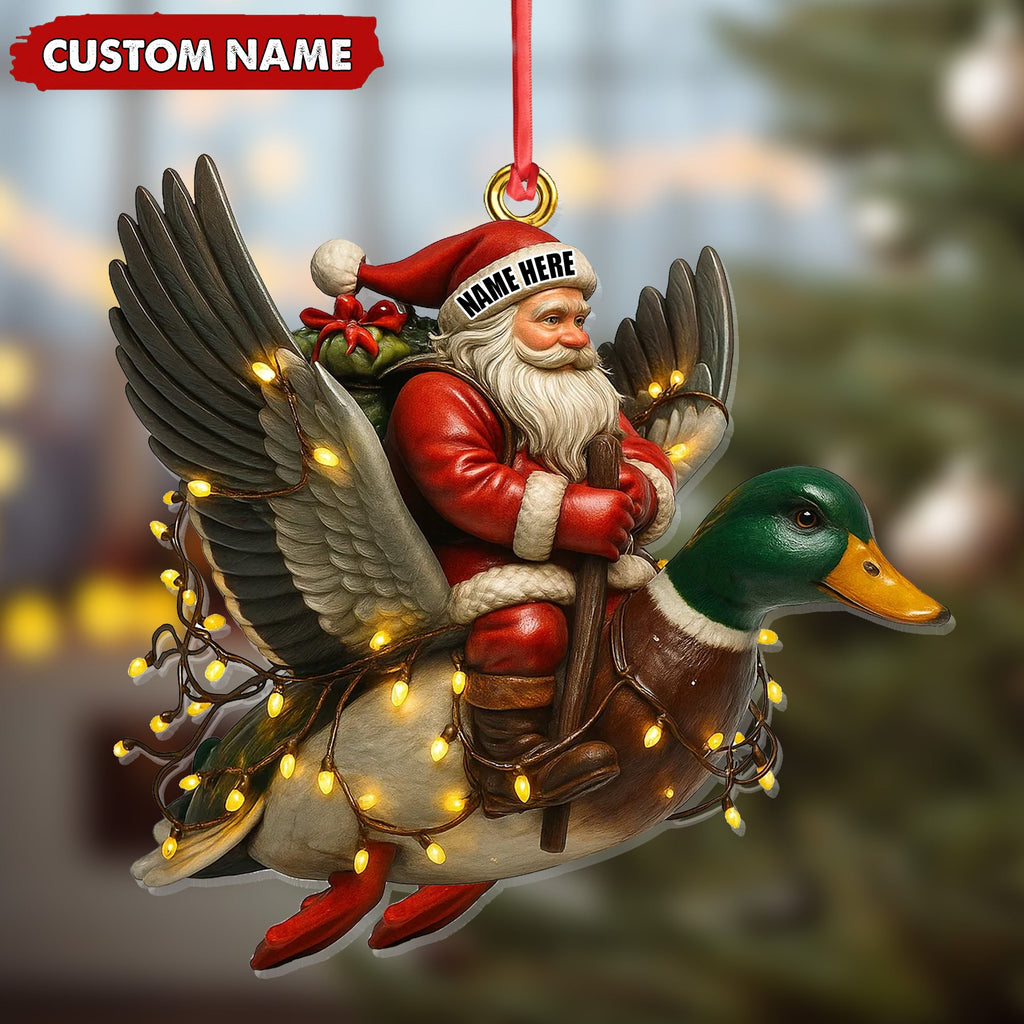 Personalized Santa Riding Duck Ornament, Custom Name Christmas Gift for Hunters
