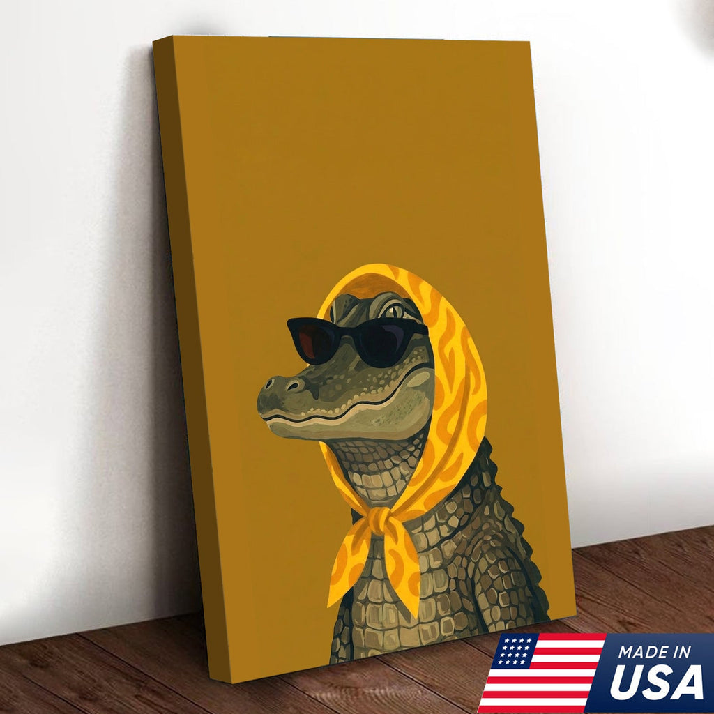 Funny Alligator Wall Art, Cool Crocodile Canvas, Sunglasses Animal Art
