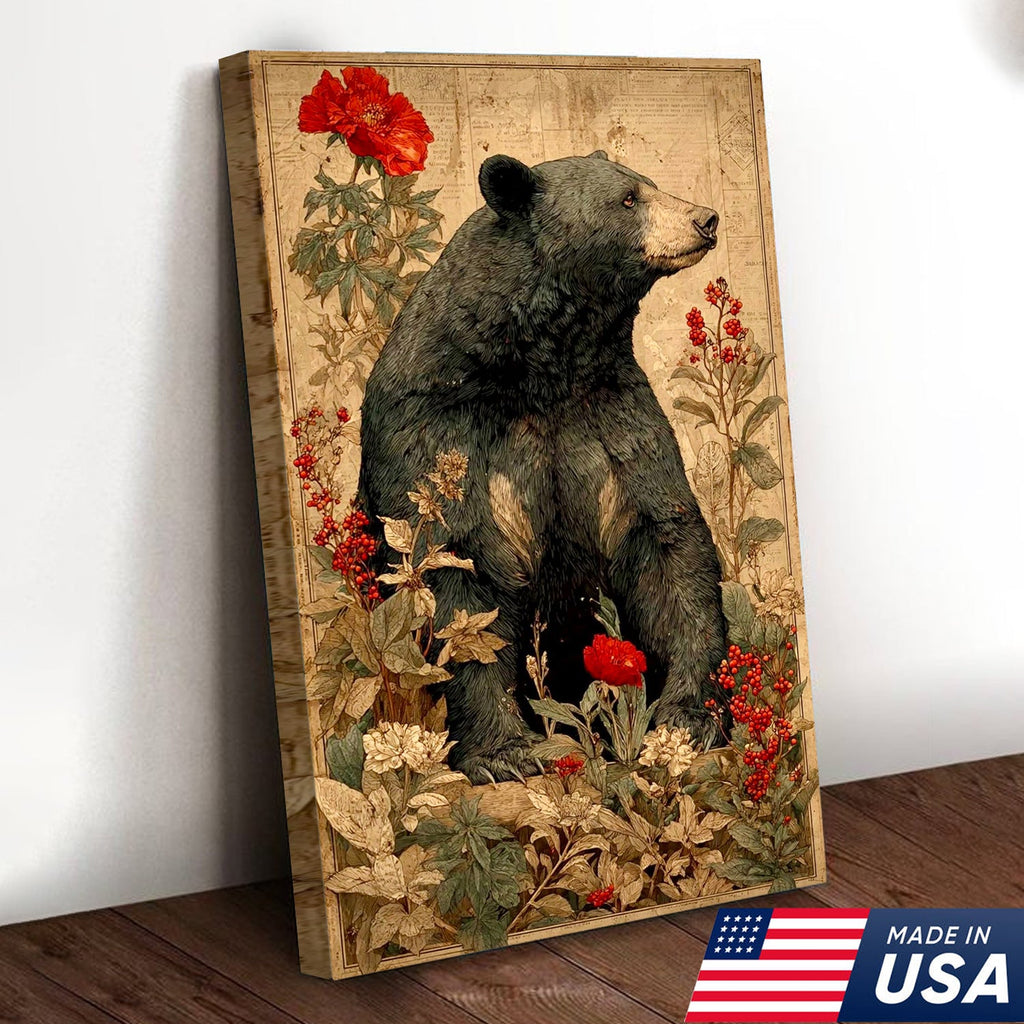 Botanical Black Bear Canvas