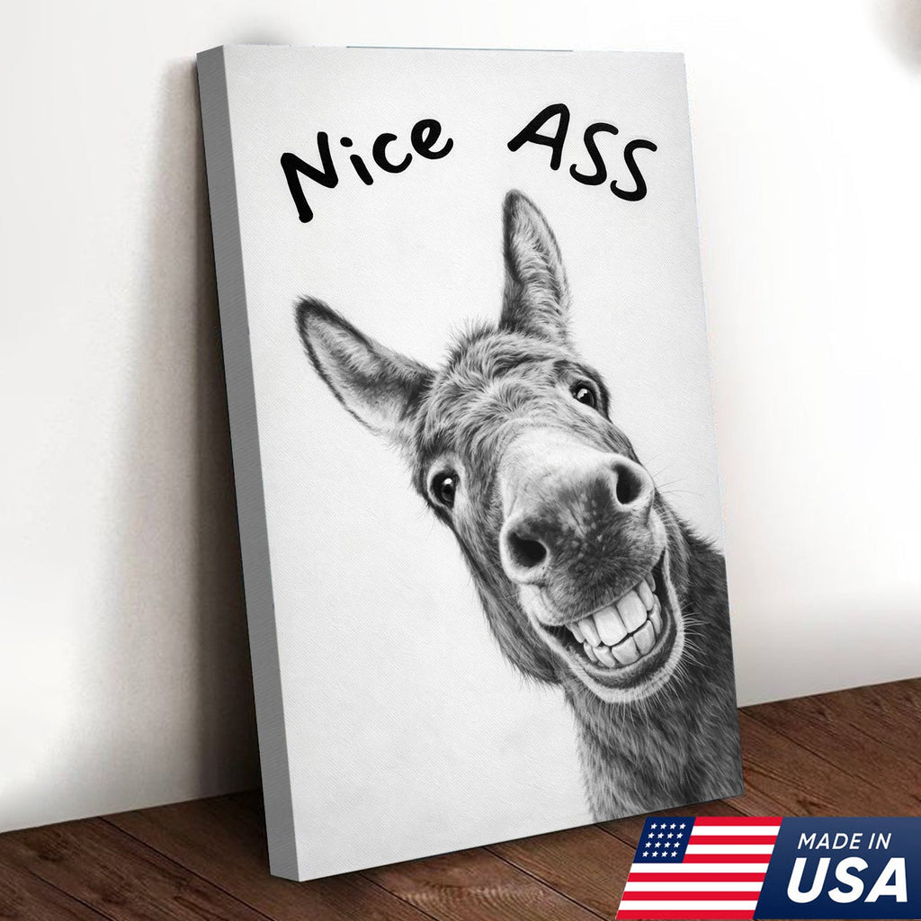 Funny Donkey Bathroom Wall Art, Nice Ass Donkey Canvas