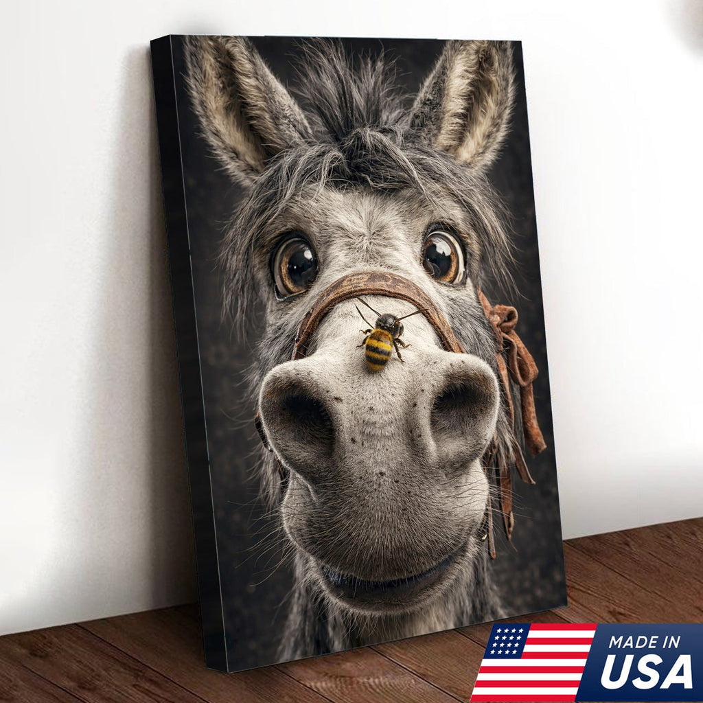 Funny Donkey Canvas Wall Art – Curious Donkey Portrait Farm Animal Wall Decor