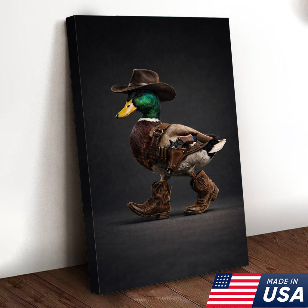 Funny Western Duck Canvas – Cowboy Duck Wall Art – Hunting Decor
