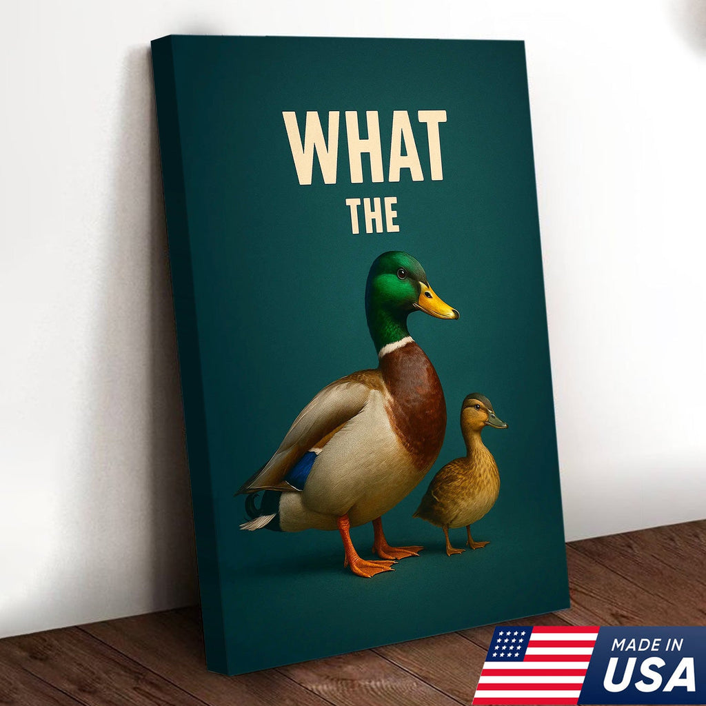 Hilarious Duck Wall Art – Quirky Mallard Canvas Print – Unique Rustic Lodge Bathroom Decor