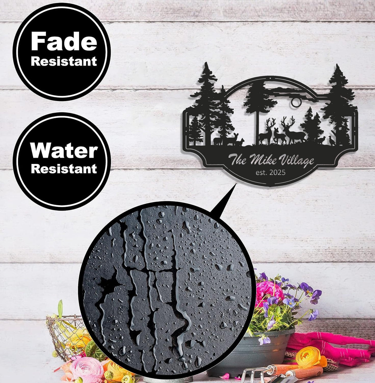 Personalized Deer Metal Sign WITH LED/WITHOUT LED - Rustic Wildlife Scene Cabin Name Sign