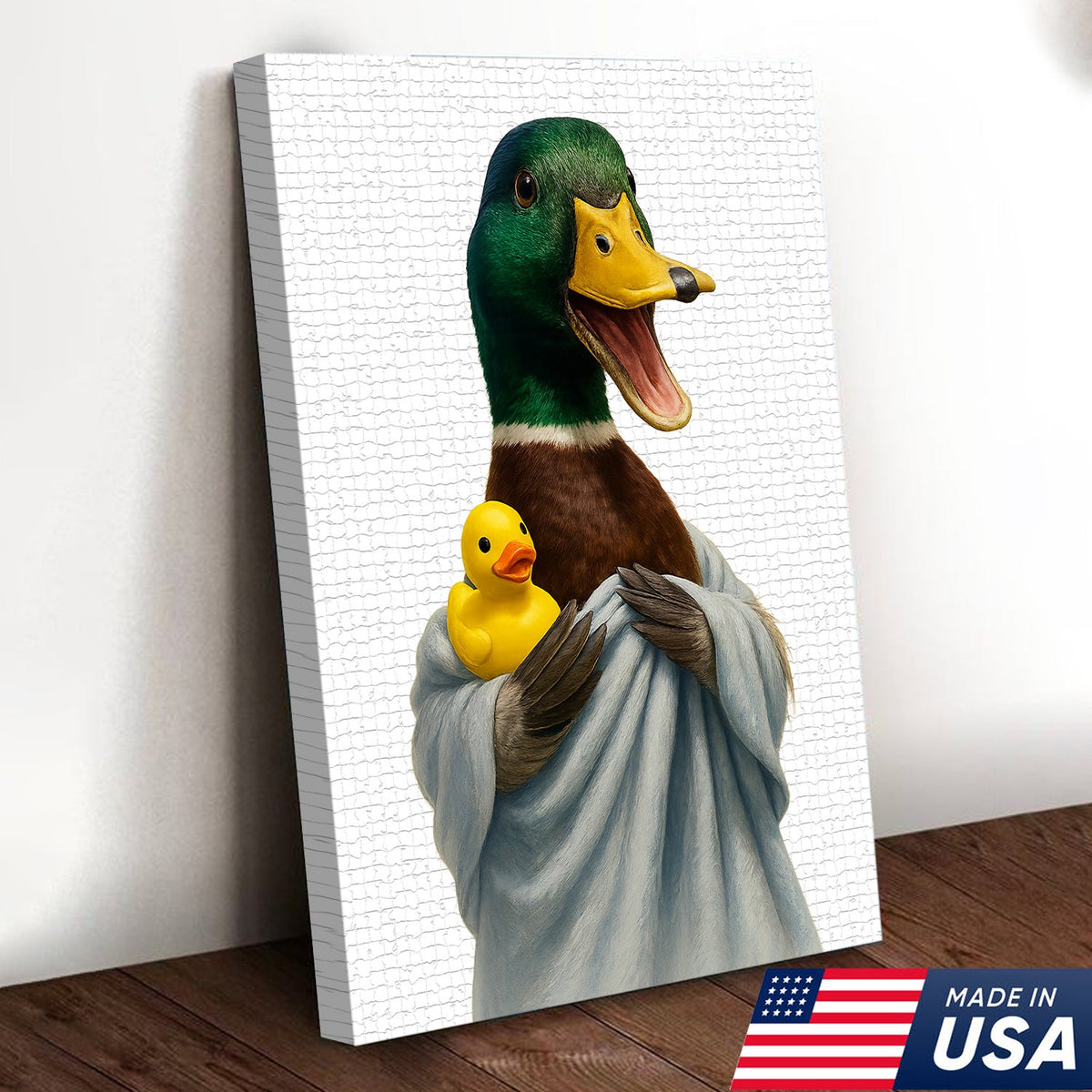 Funny Duck Bathroom Wall Art – Cute Rubber Duck Canvas Print for Farmhouse & Cabin Decor