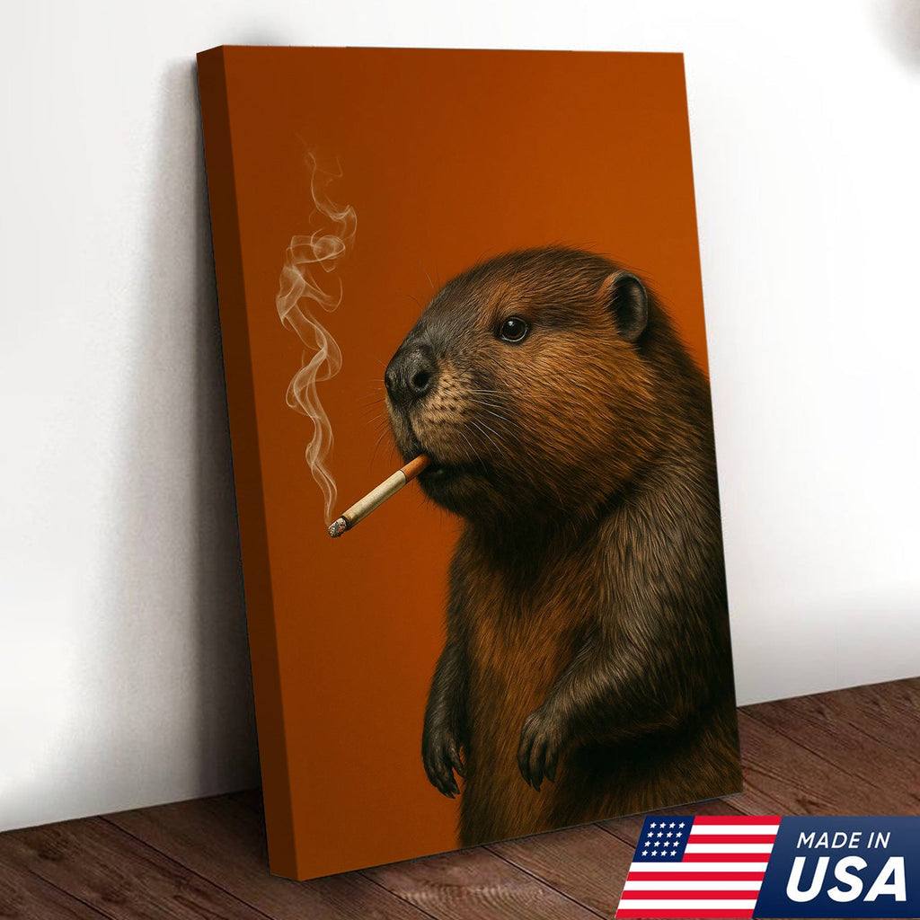 Beaver Canvas Wall Art – Rustic Wildlife Decor – Hunting Cabin Artwork – Woodland Nature Print