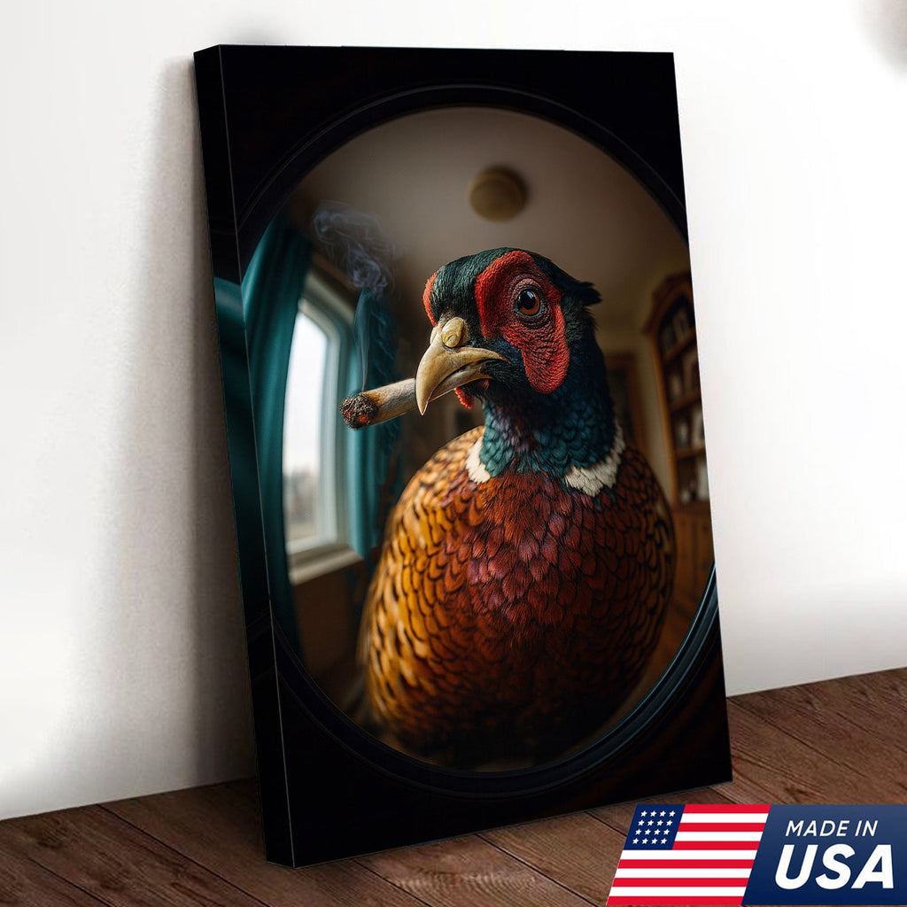 Funny Pheasant Wall Art Smoking Bird Print for Man Cave Decor - Unique Hunting Gift