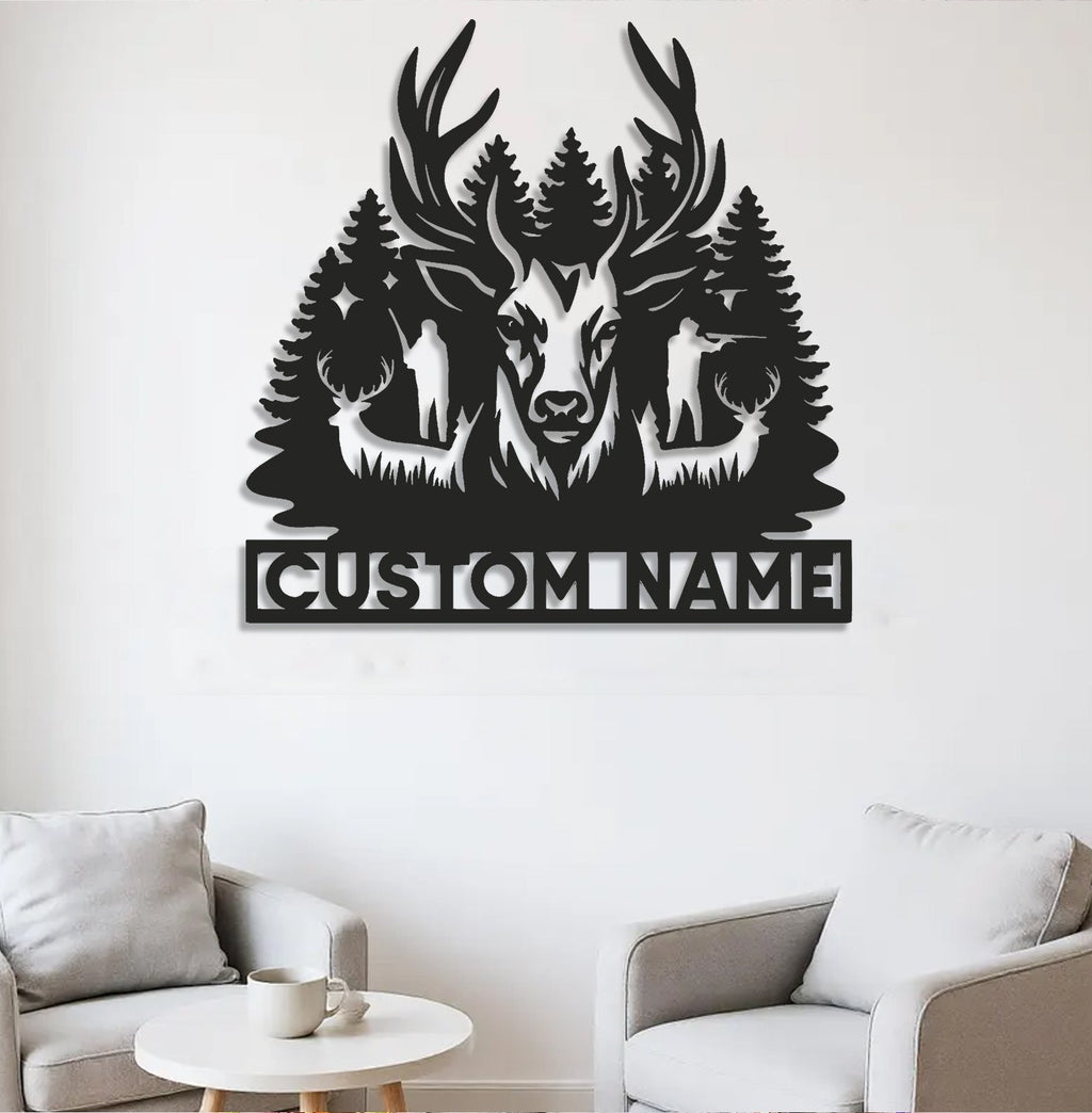 Personalized Deer Hunting Metal Sign WITH LED/WITHOUT LED – Rustic Cabin Wall Decor