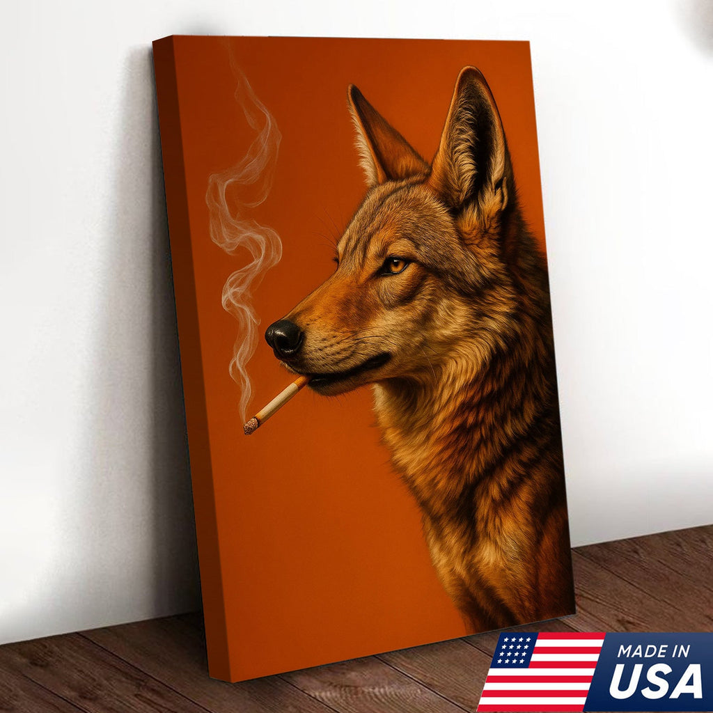 Coyote Canvas Wall Art – Rustic Wildlife Decor – Hunting Cabin Artwork – Mountain Lodge Wall Hanging