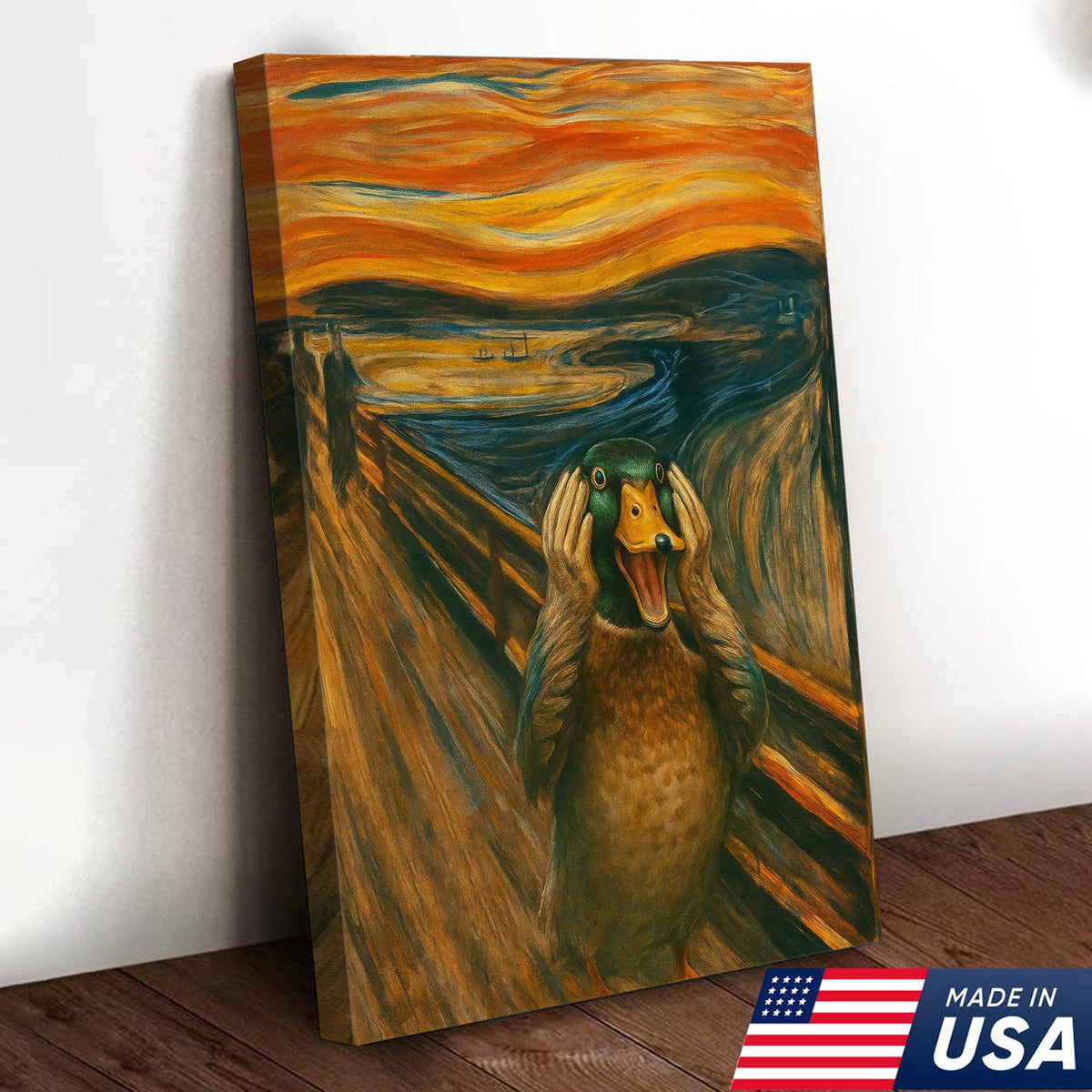 Funny Duck Scream Canvas Wall Art, Parody Edvard Munch Painting Print