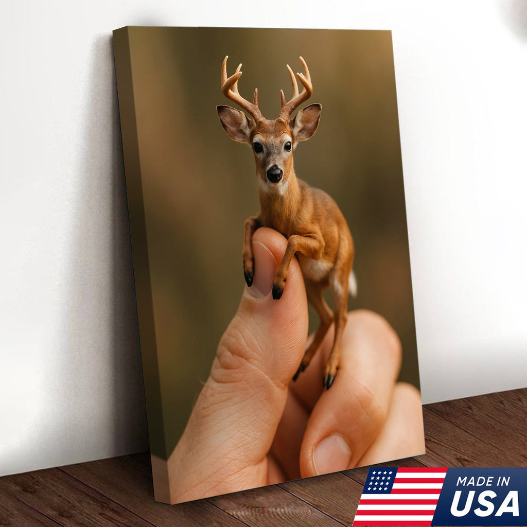 Tiny Deer Canvas Wall Art – Unique Whimsical Wildlife Print – Rustic Cabin and Lodge Decor