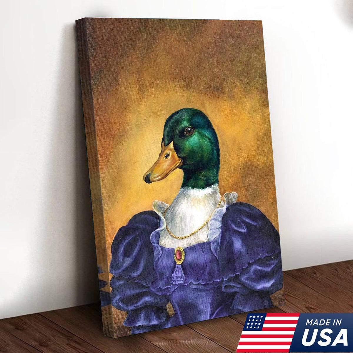 Funny Duck Portrait Wall Art, Victorian Animal Painting, Funny Elegant Decor