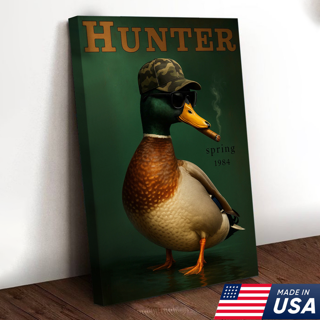 Funny Mallard Duck Canvas Wall Art – Cool Hunter Decor, Rustic Wildlife Artwork