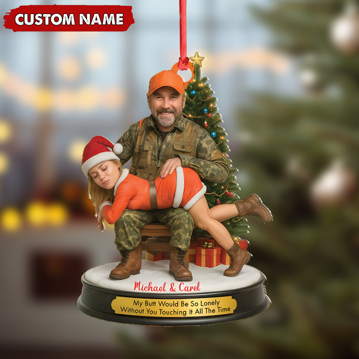 Personalized Funny Hunter Couple Christmas Acrylic Ornament – Custom Name Christmas Gift for Him or Her