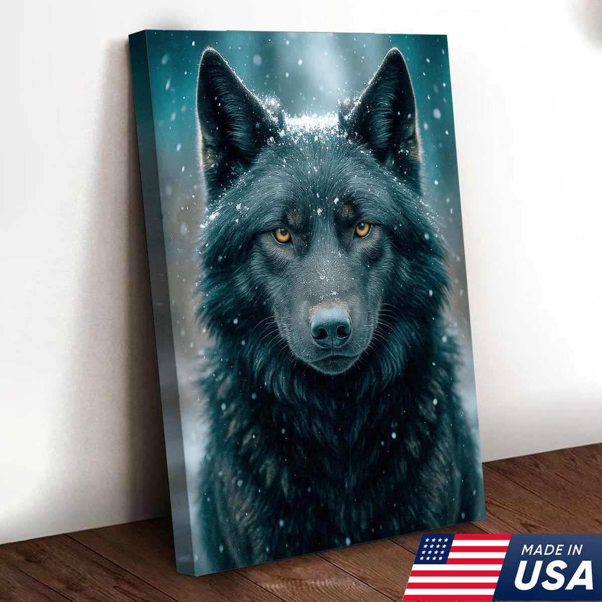 Black Wolf Canvas Wall Art – Rustic Cabin Décor for Hunters, Lodge & Man Cave