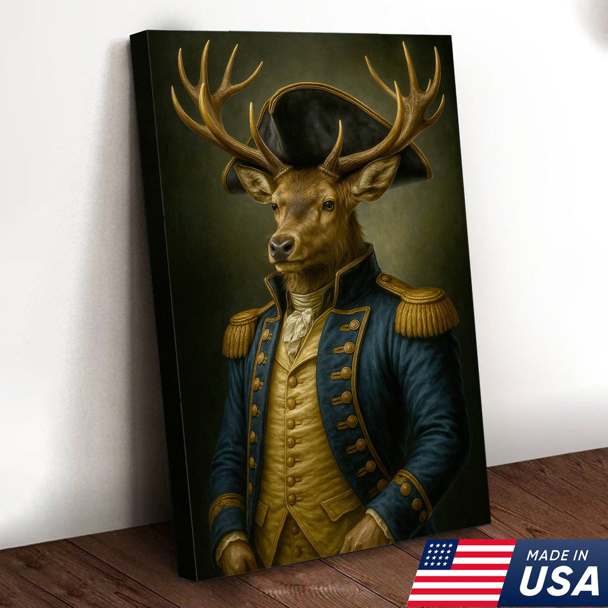 Regal Deer Admiral Wall Art Canvas – Vintage Noble Animal Portrait for Home & Cabin Decor