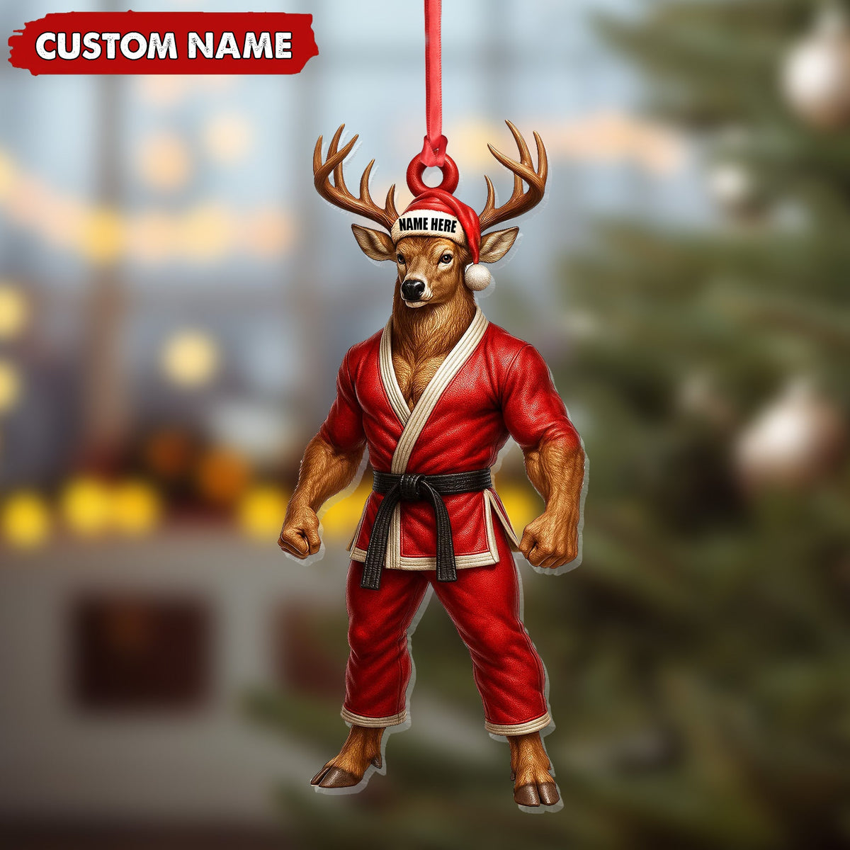 Personalized Karate Deer Ornament, Custom Name Martial Arts Christmas Decoration