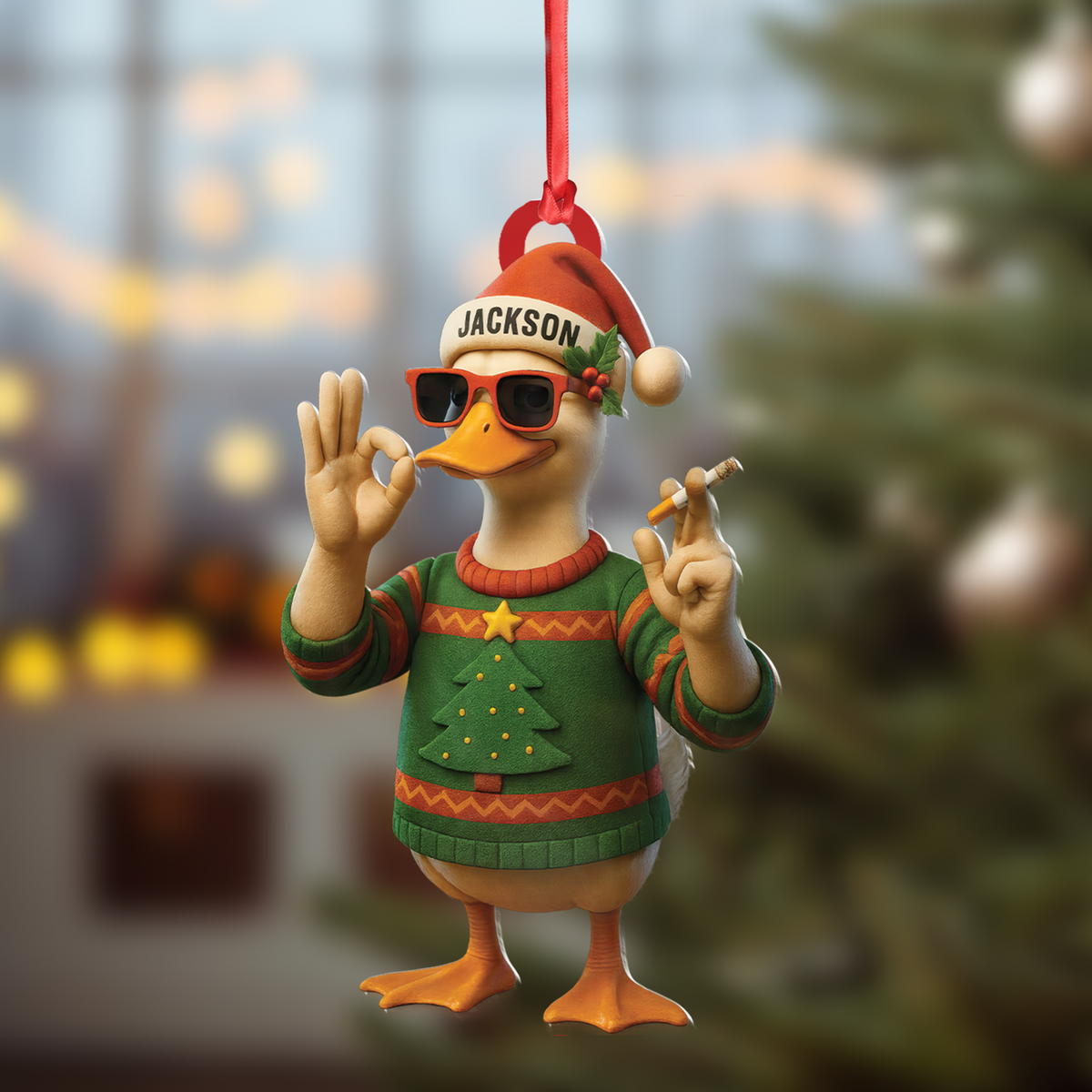 Personalized Funny Cool Duck Acrylic Christmas Ornament – Custom Name Xmas Decor, Unique Holiday Ornament for Hunter or Friend