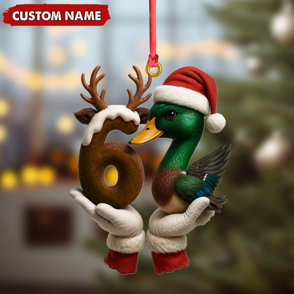 Personalized Trend 67 Duck Christmas Ornament, Custom Name Six Seven Reindeer 6 and Duck Design, Funny Meme Holiday Tree Decoration