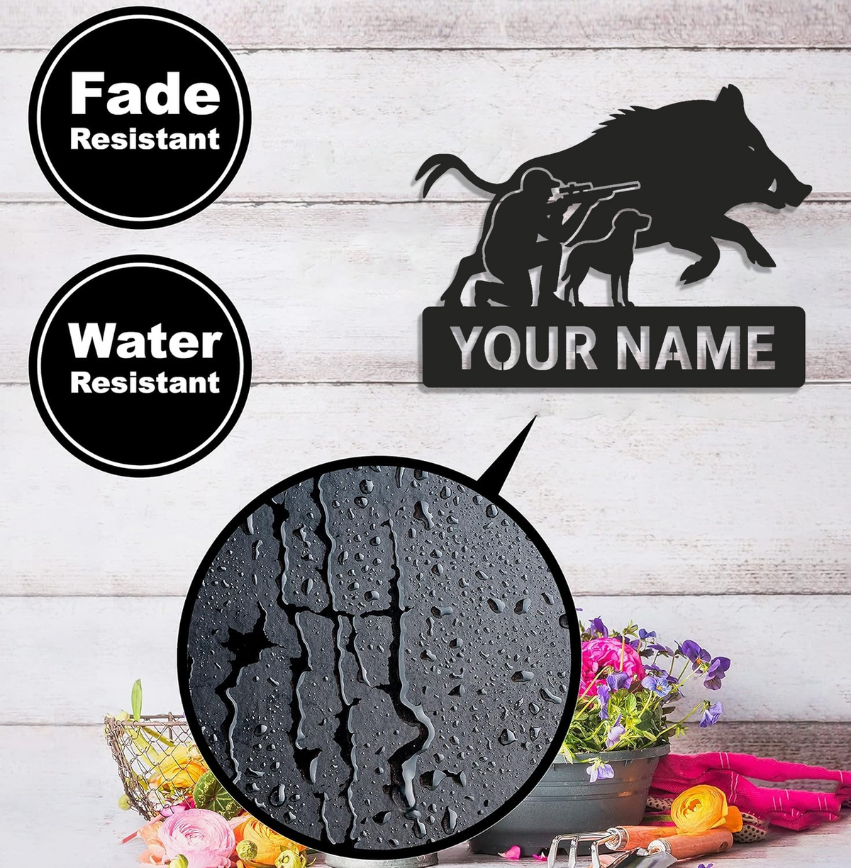 Personalized Wild Boar Hunting Metal Sign WITH LED/WITHOUT LED, Hunter and Dog Wall Art