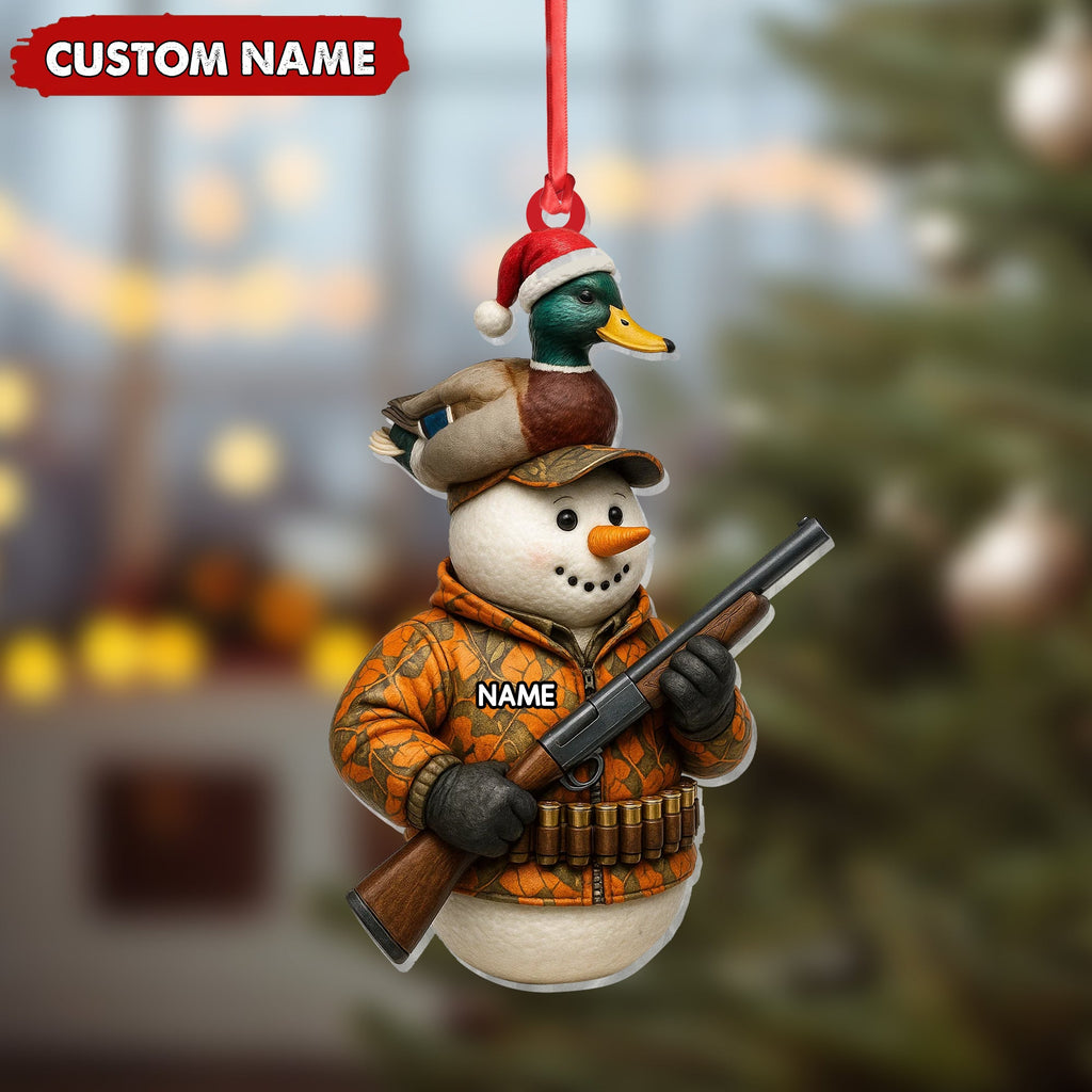 Personalized Duck Hunter Snowman Ornament, Custom Name Christmas Decoration for Hunters