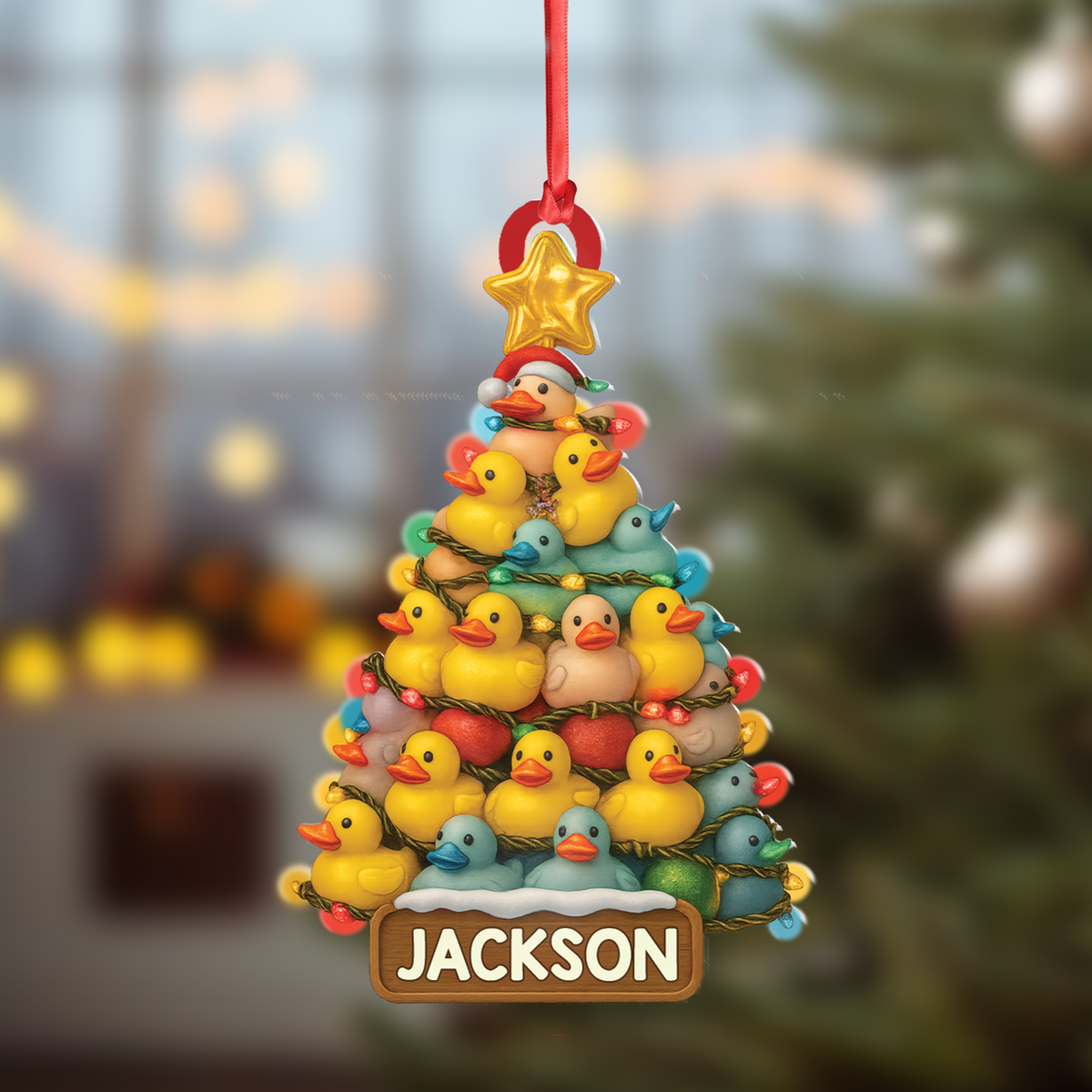 Personalized Funny Rubber Duck Acrylic Christmas Tree Ornament – Custom Name Xmas Decoration for Hunter or Family, Cute Holiday Ornament