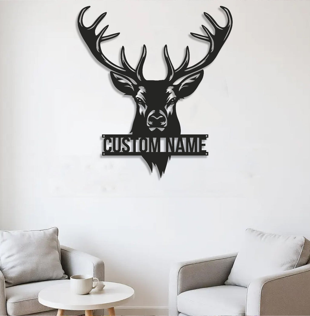 Personalized Deer Head Metal Sign WITH LED/WITHOUT LED – Rustic Hunting Cabin Wall Decor