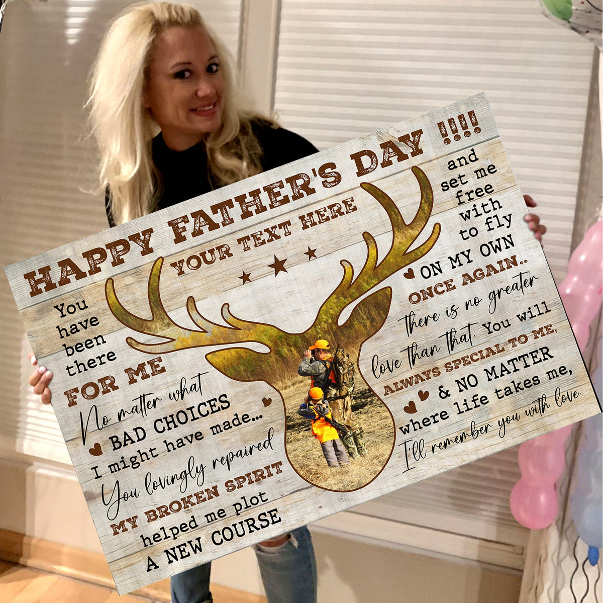 Personalized Happy Father's Day Hunting Canvas – Custom Gift for Dad Hunter, Deer Hunting Wall Art