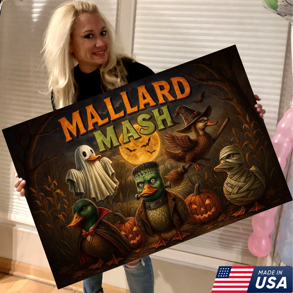 Mallard Mash Halloween Canvas Wall Art – Funny Ducks in Costumes with Pumpkins