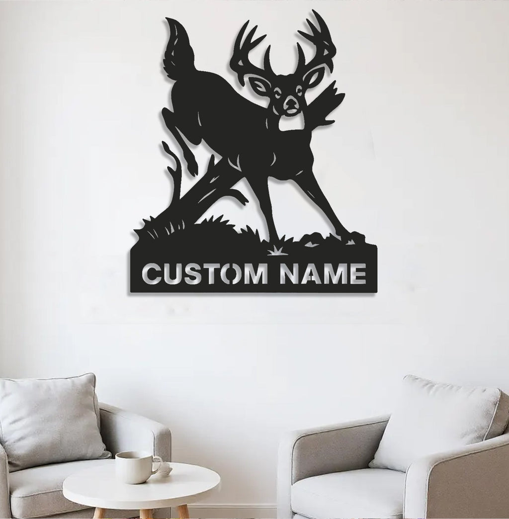 Personalized Deer Hunting Buck Metal Sign WITH LED/WITHOUT LED – Rustic Cabin Wall Decor