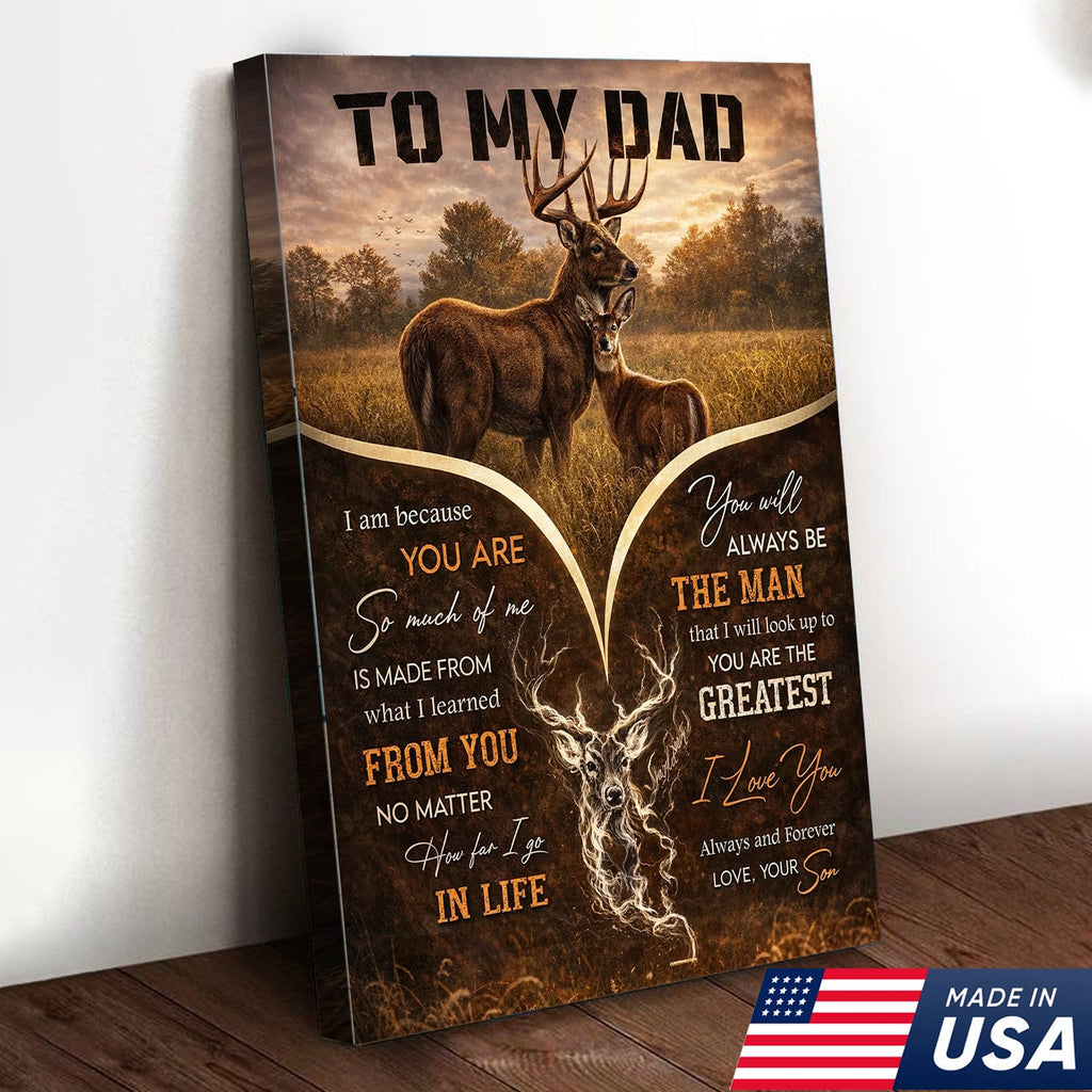 To My Dad Deer Family Canvas Print, Father Son Wildlife Wall Art Meaningful Gift