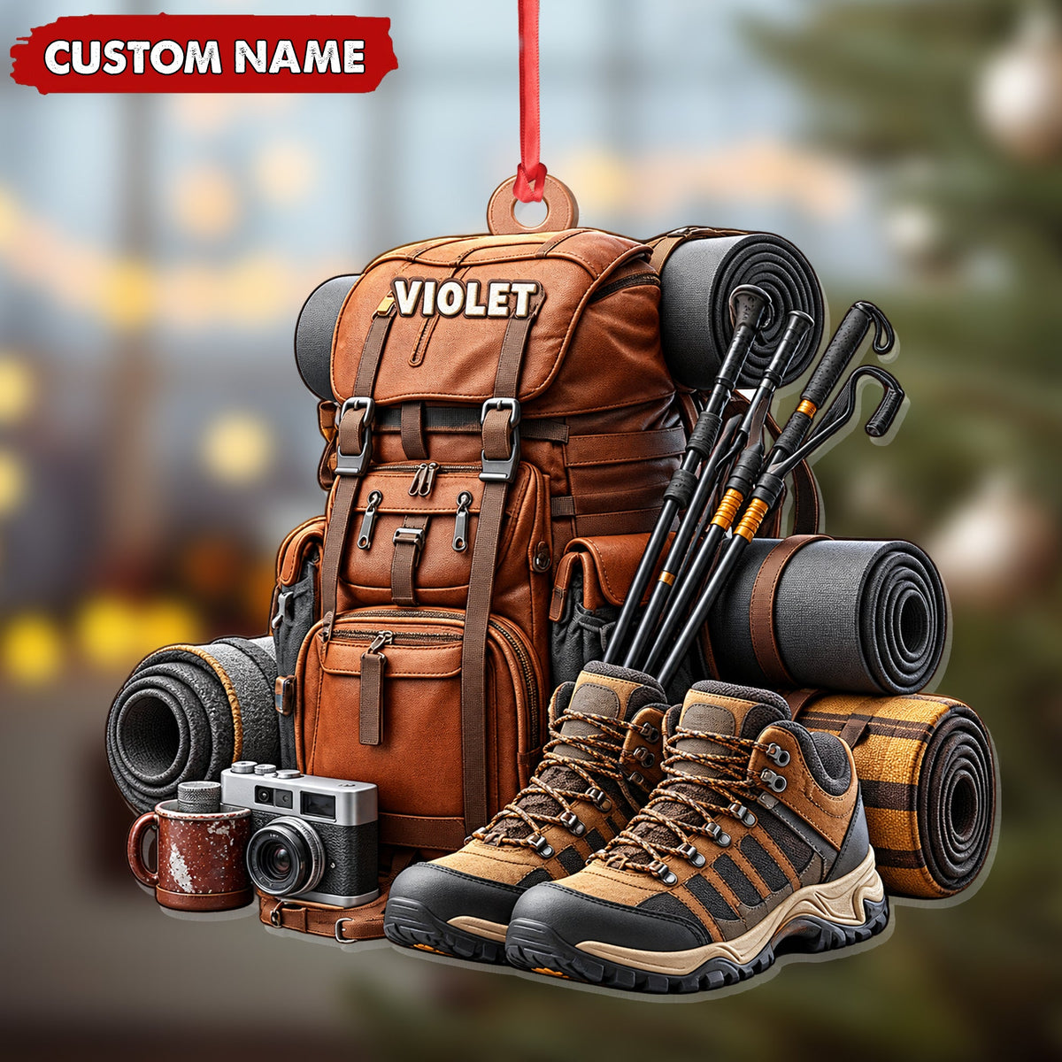 Personalized Hiking Christmas Ornament Custom Name Adventure Keepsake