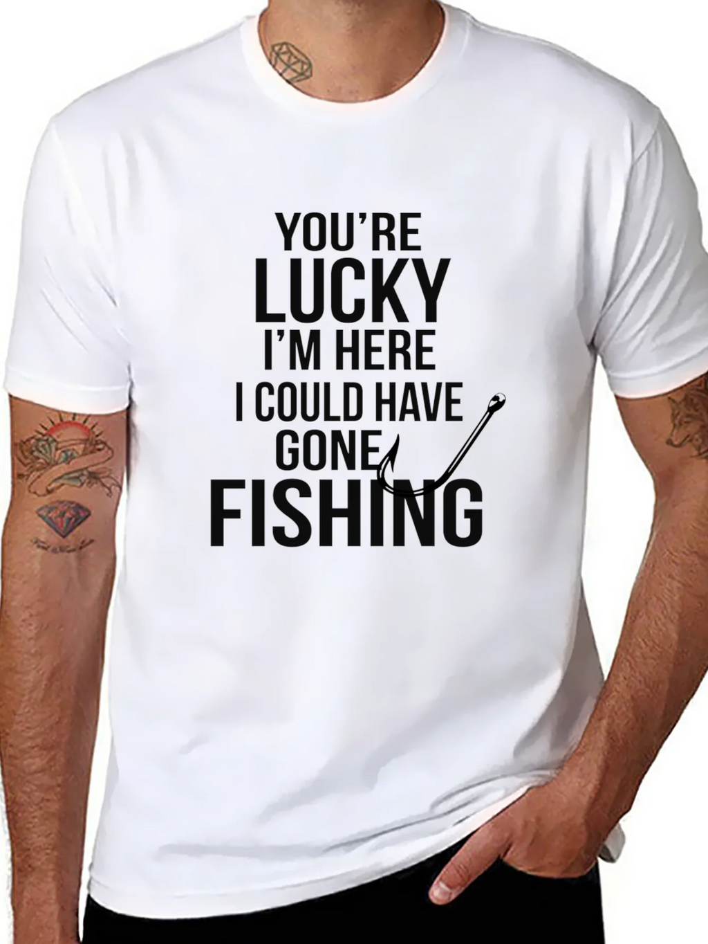 Mens Black Lucky Fishing Graphic Tee product image 7