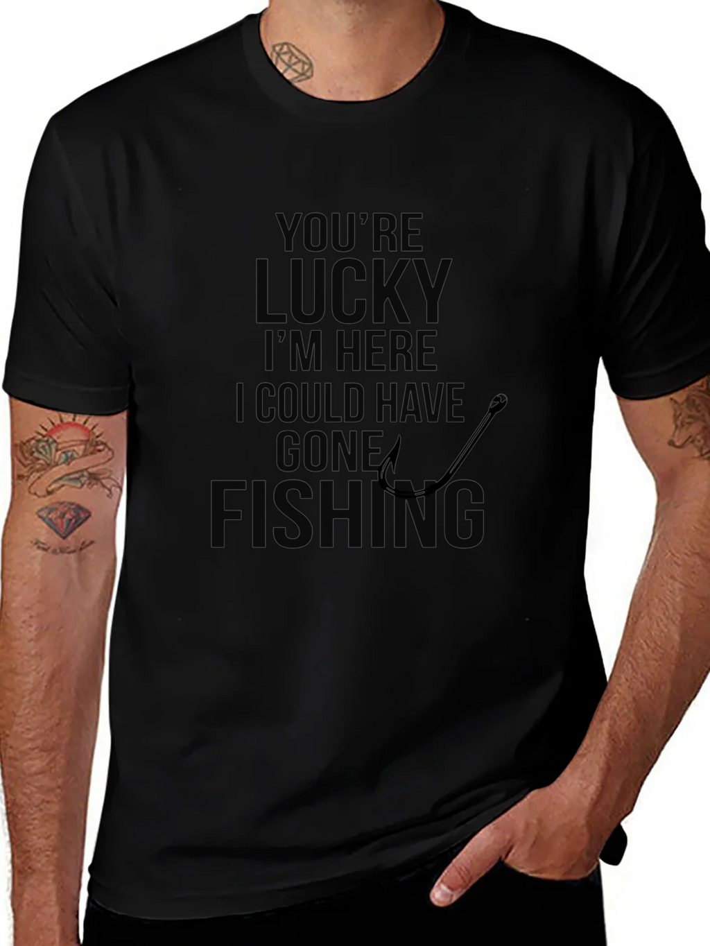 Mens Black Lucky Fishing Graphic Tee product image 1