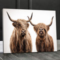 Highland Cow Duo Canvas Wall Art, Rustic Farm Animal Portrait