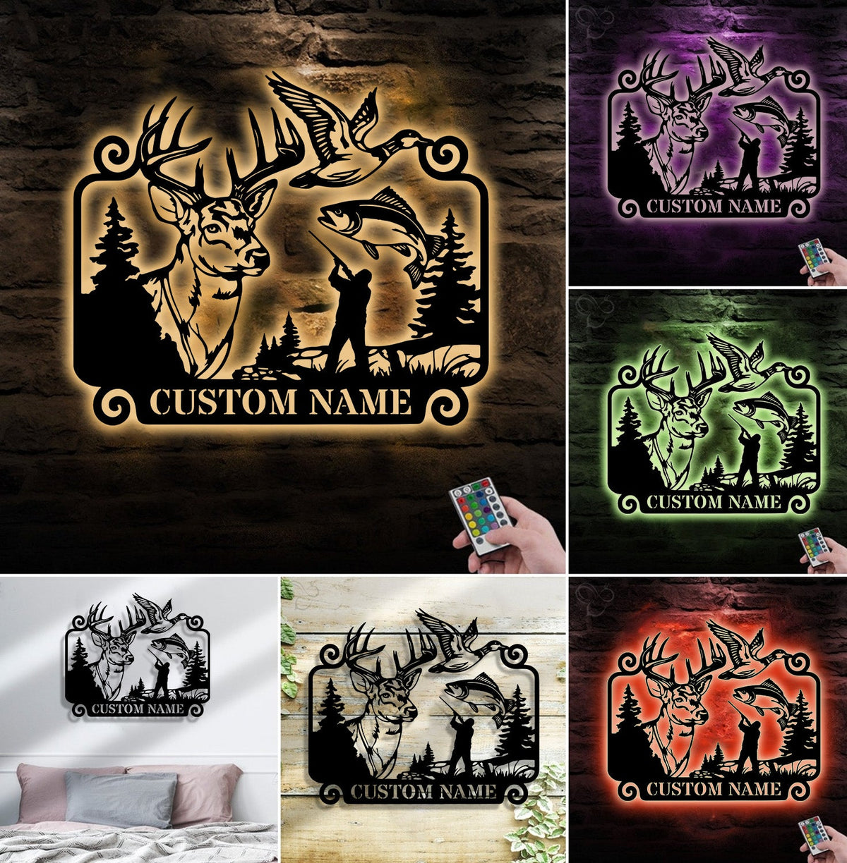 Personalized Hunting WITH/WITHOUT Led Light Metal Sign – Custom Deer, Duck & Fishing Wall Art