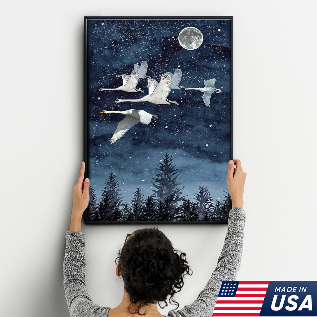 Moonlit Swan Flight Canvas