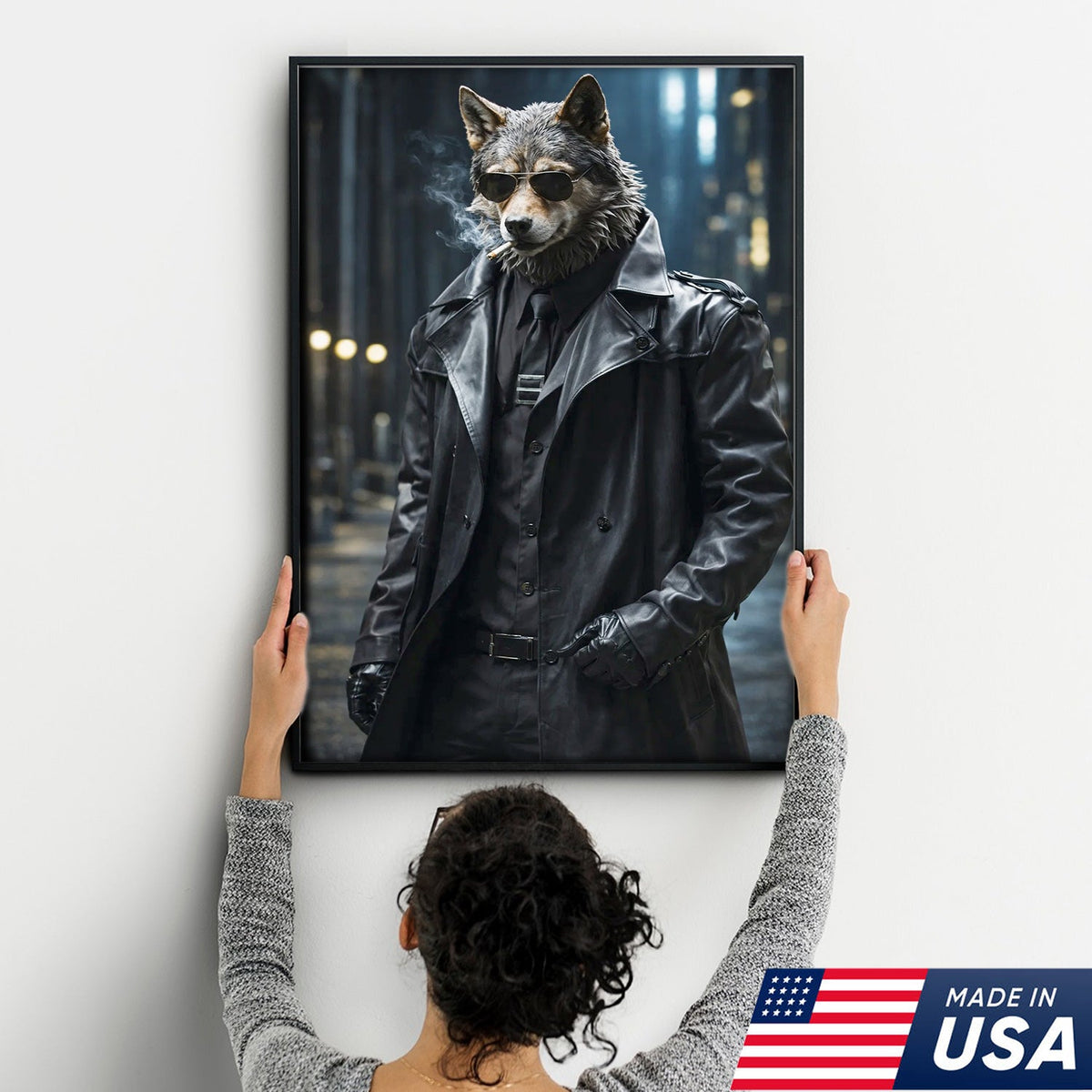 Noir Wolf Detective Canvas Wall Art, Cool in Leather Coat product image 5