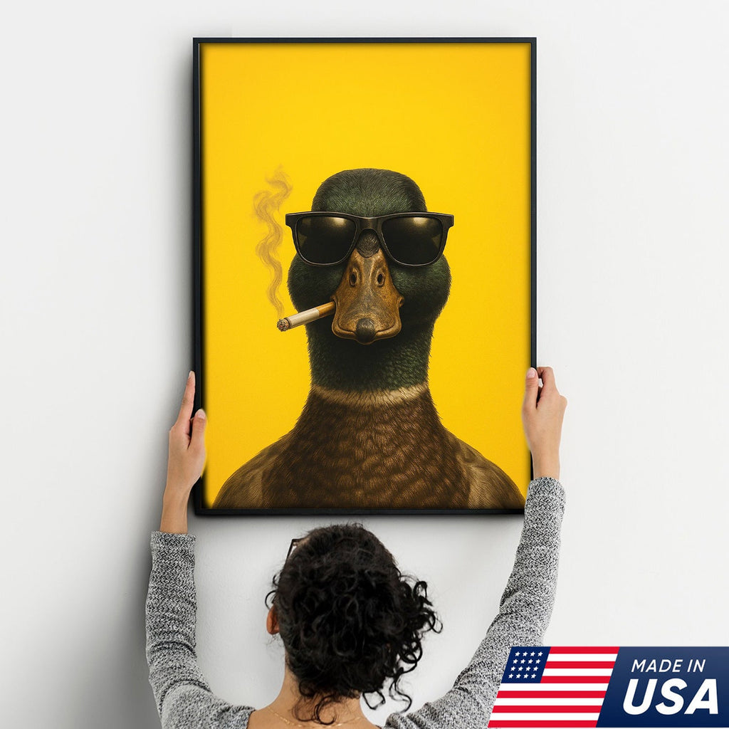 Cool Duck Canvas Wall Art - Funny Sunglasses Duck Hunting Lodge Decor - Rustic Farmhouse Wildlife Print