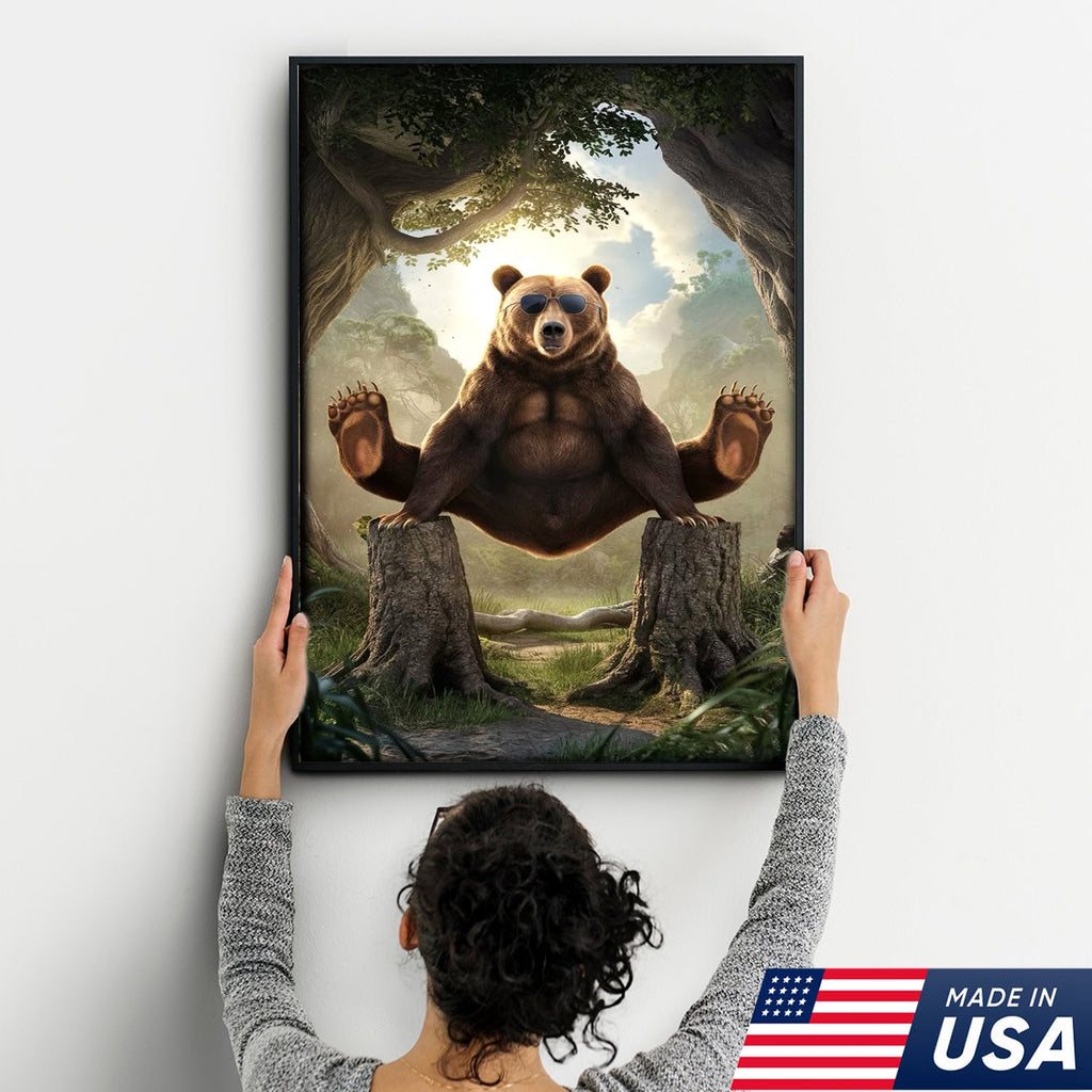Funny Bear Canvas, Cool Animal Wall Art, Sunglasses Bear Decor