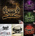 Personalized Metal Sign WITH LED/WITHOUT LED – Deer Antler Hunting Wall Decor with Rifle