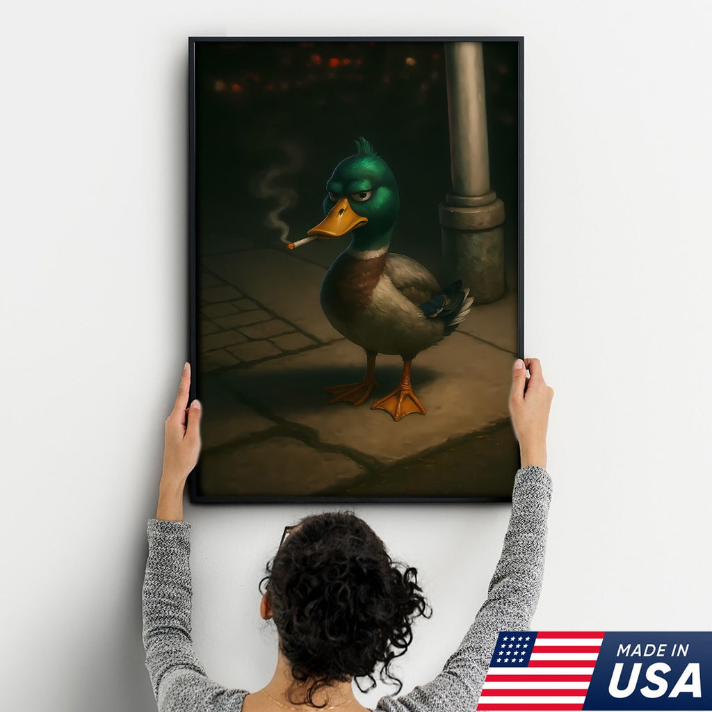 Funny Duck Canvas, Grumpy Mallard Wall Art, Humorous Bird Lover Decor for Man Cave or Cabin