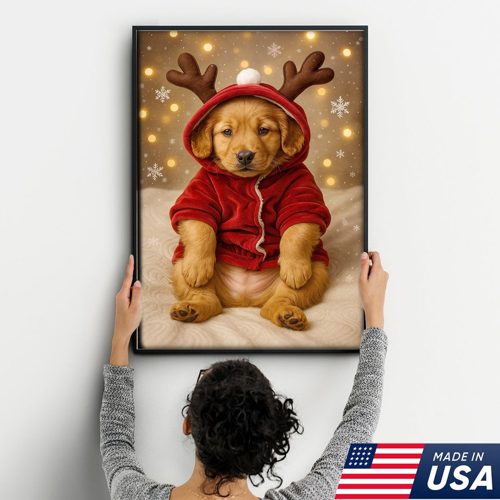 Christmas Puppy Reindeer Canvas Wall Art, Cute Golden product image 7