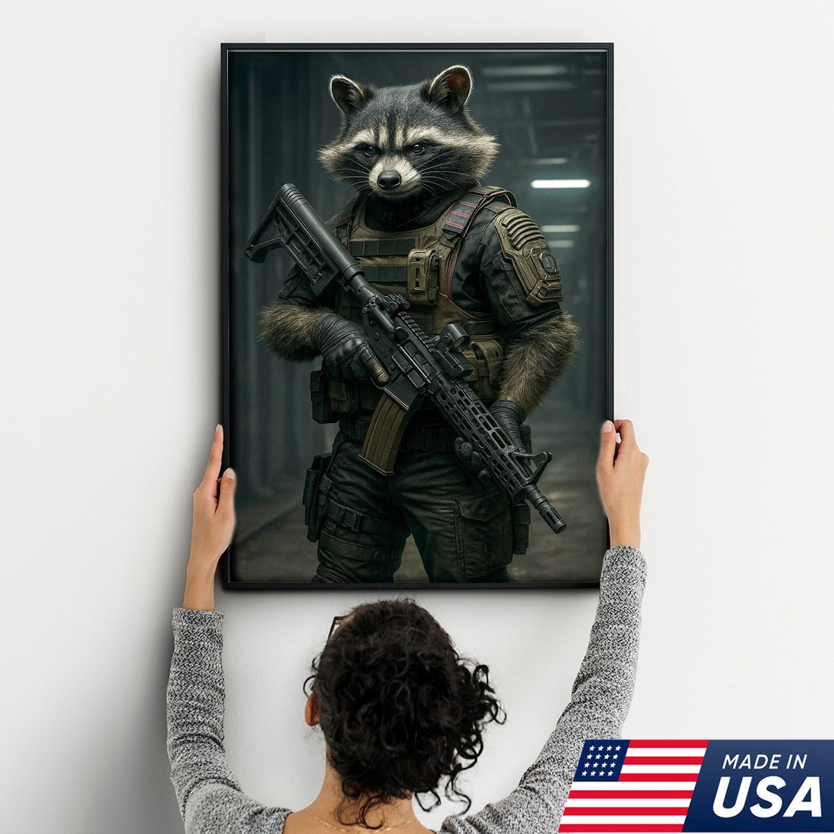 Tactical Raccoon Canvas Art – Elite Armored Trash Panda Warrior