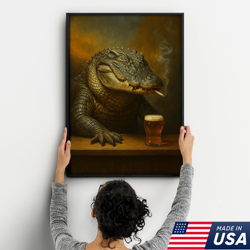 Alligator Wall Art Canvas – Rustic Wildlife Animal Print for Hunting Cabin