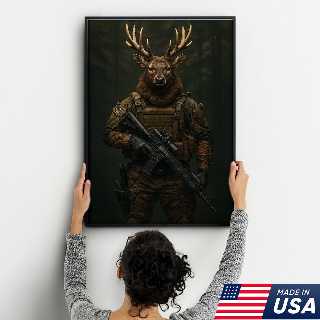 Tactical Deer Canvas Art – Elite Antlered Warrior in Combat Gear