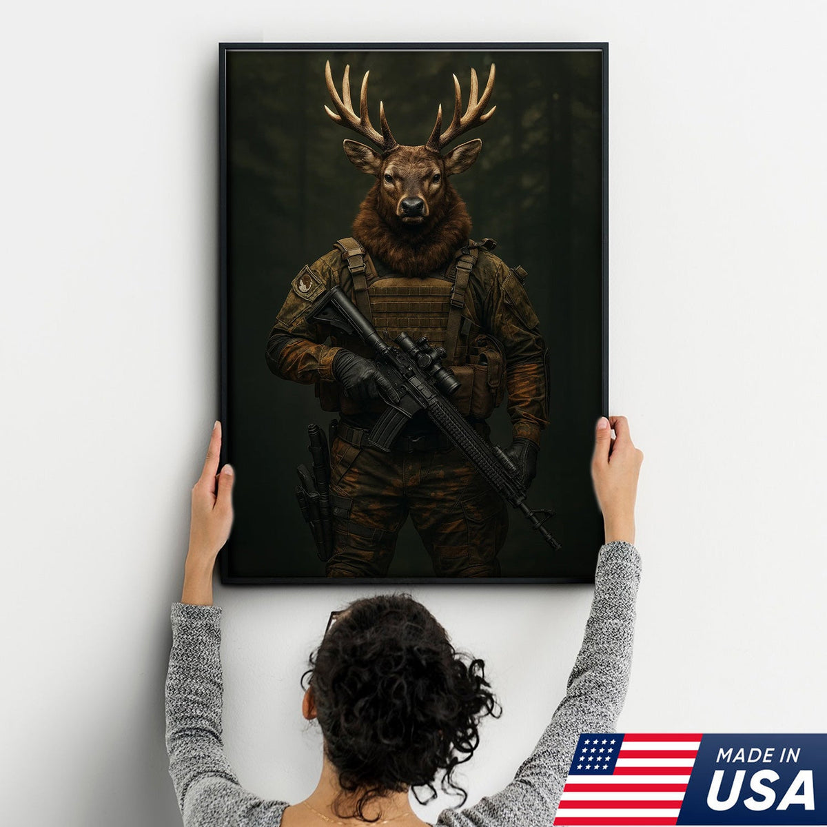 Tactical Deer Canvas Art – Elite Antlered Warrior in Combat Gear